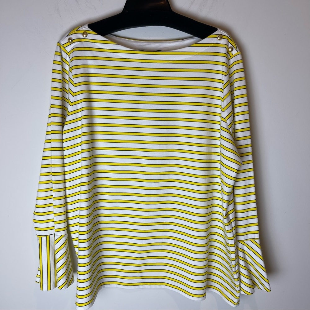 LAUREN Ralph Lauren Yellow Stripe Bell Sleeve Top 3X - Picture 3 of 9